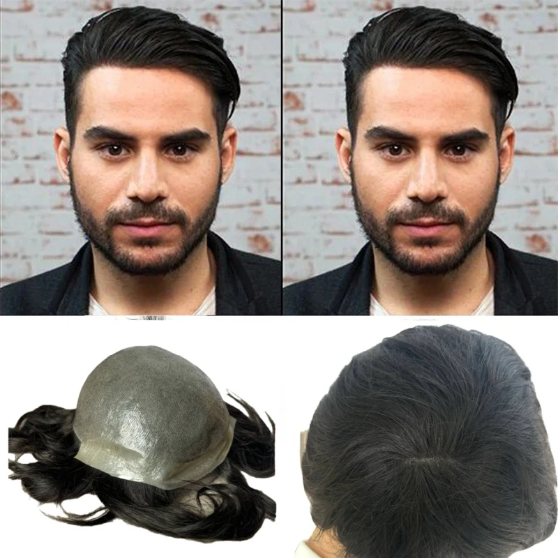 100% Natural Hairline Invisible Men Wigs Men Toupee V Loop 0.06-0.08mm Skin PU Wigs For Men Durable Male Human Hair Prosthesis