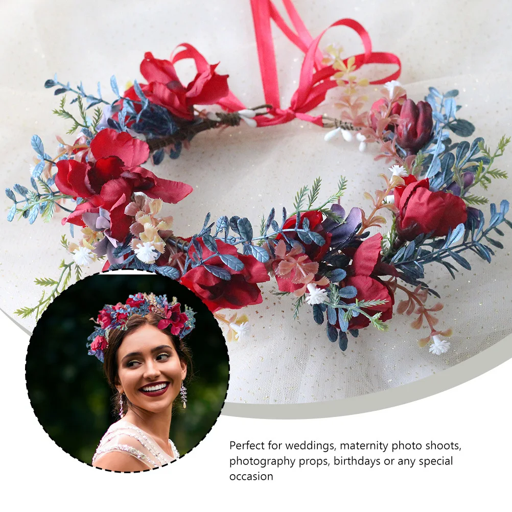 

Цветочная повязка на голову с цветком, элегантный свадебный декор для волос невесты, венок из искусственных волос для фотографий, вечеринок, цветочная повязка на голову
