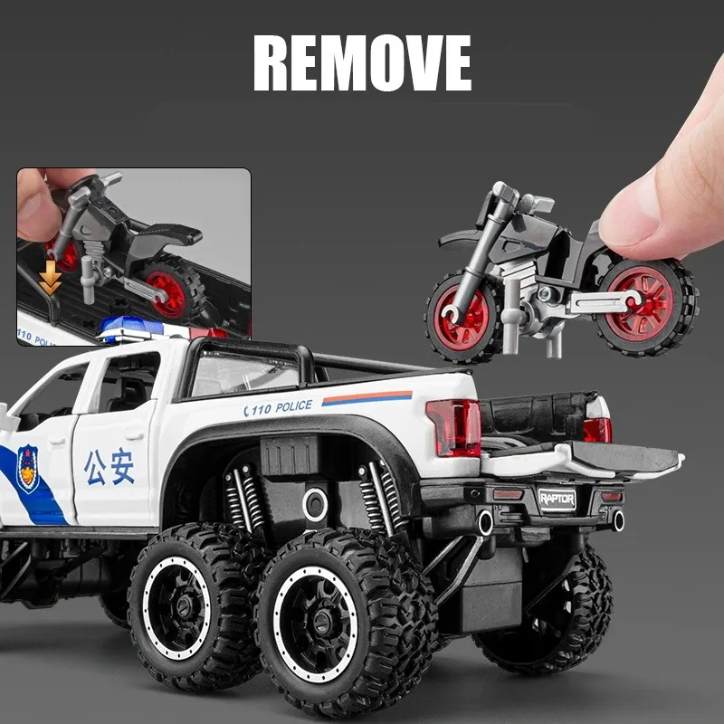 1/28 Alloy Car Modified Off-Road Vehicles Model Diecast Metal Toy Police Vehicle Car Model Collection for Ford Raptor F150 Gift