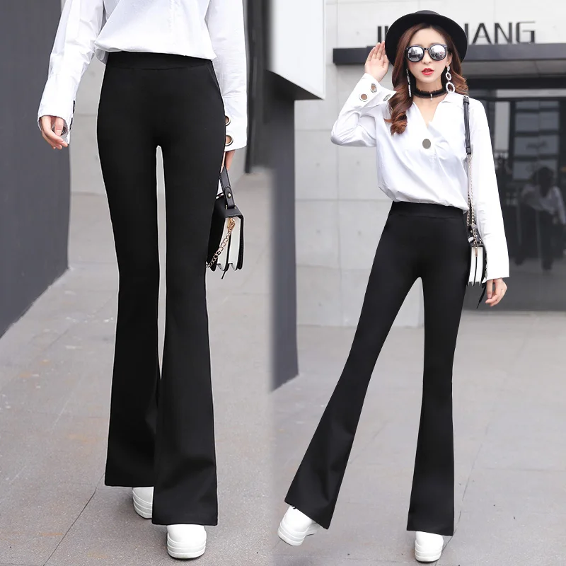 

Modal Sexy High waist Flared wide leg pants Spring Summer Autumn Close-fitting Sports leisure Fashion Black all-match Bottoms