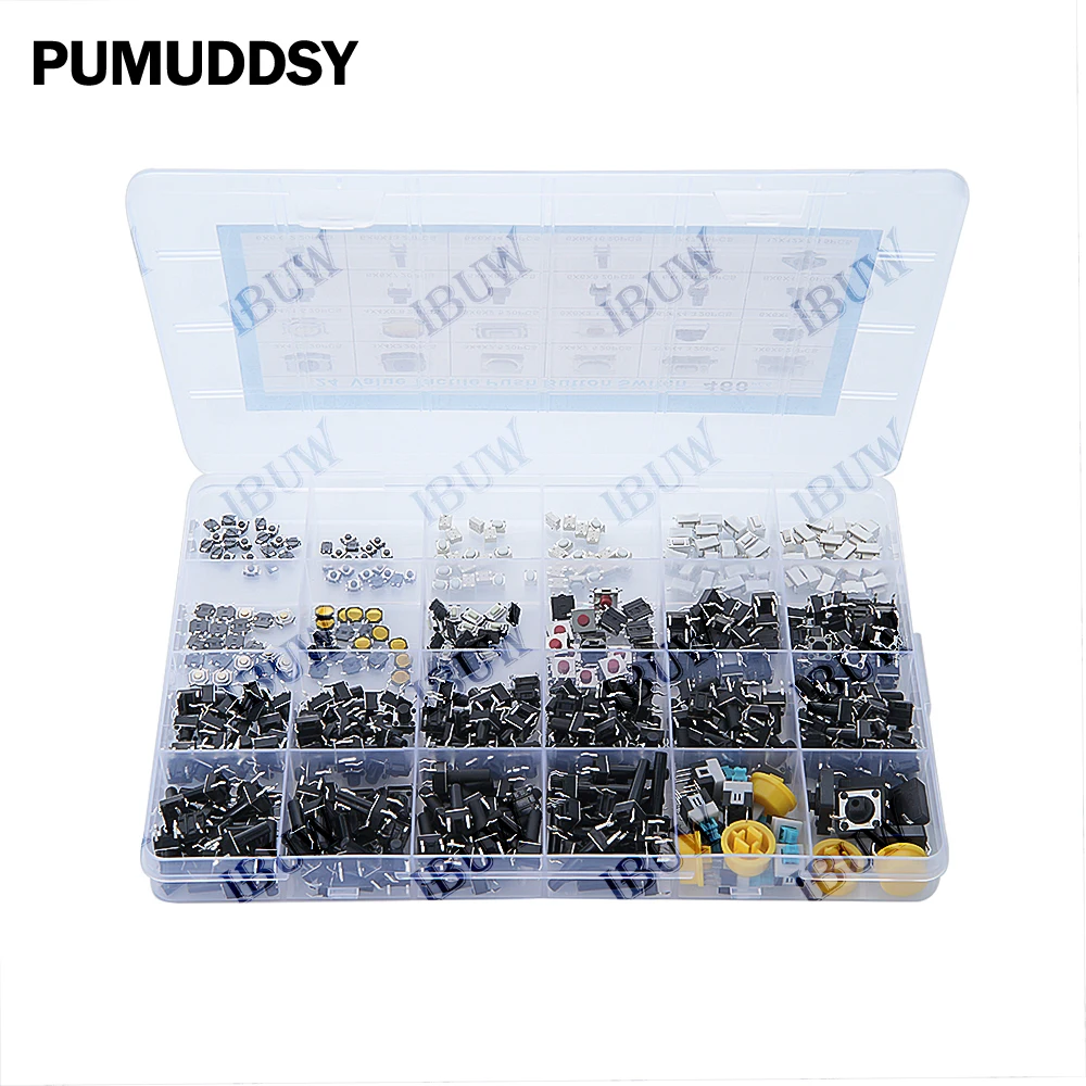 

Набор тактильных кнопок-переключателей SMD, 460 шт., 24 варианта, микропереключатели мгновенного действия для пультов ДУ автомобилей, в коробке