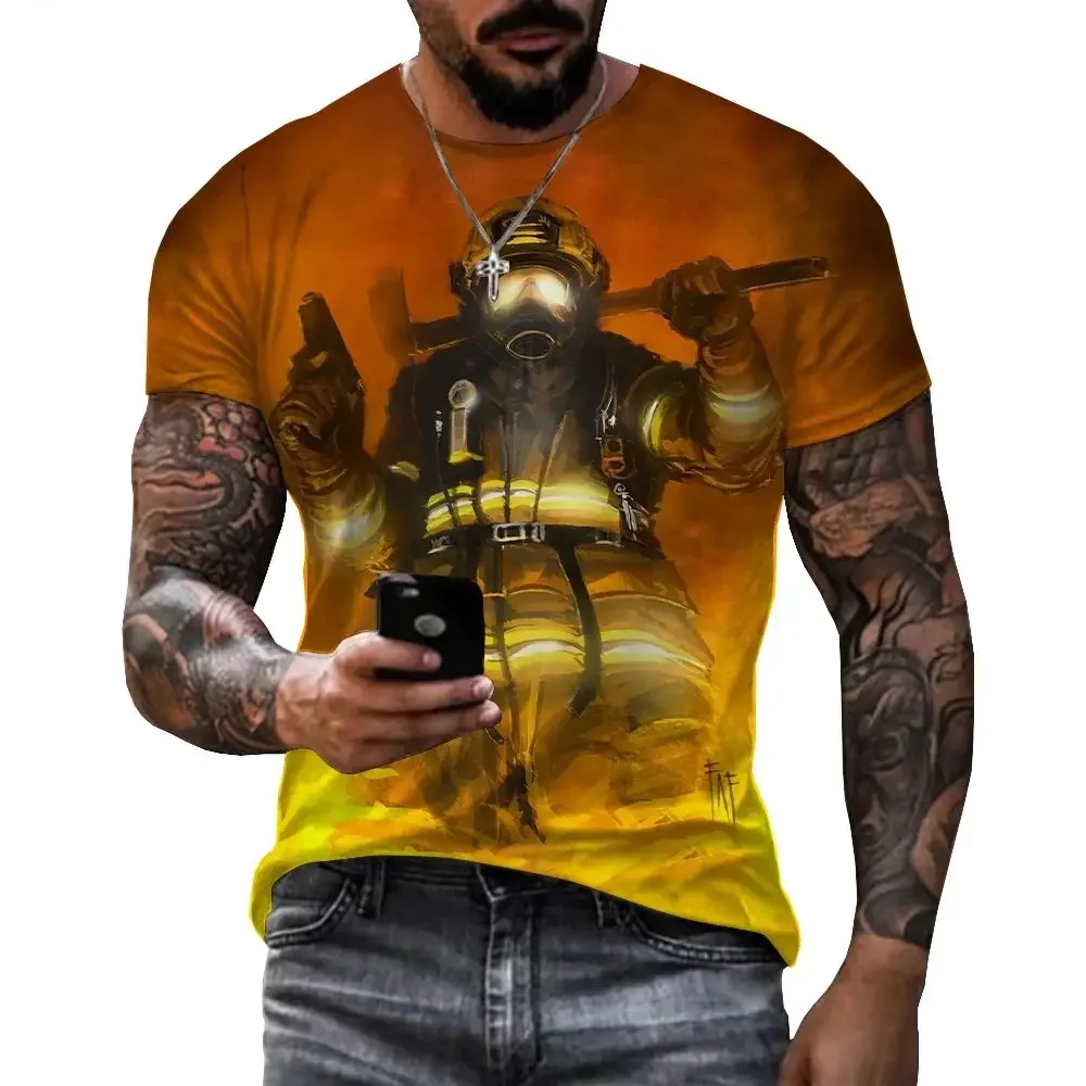 

Summer Men's 3d Printed Firefighter Hero Soldier Graphic T-Shirt Fashion Casual Harajuku O-Collar Short-Sleeved Plus-Size Top