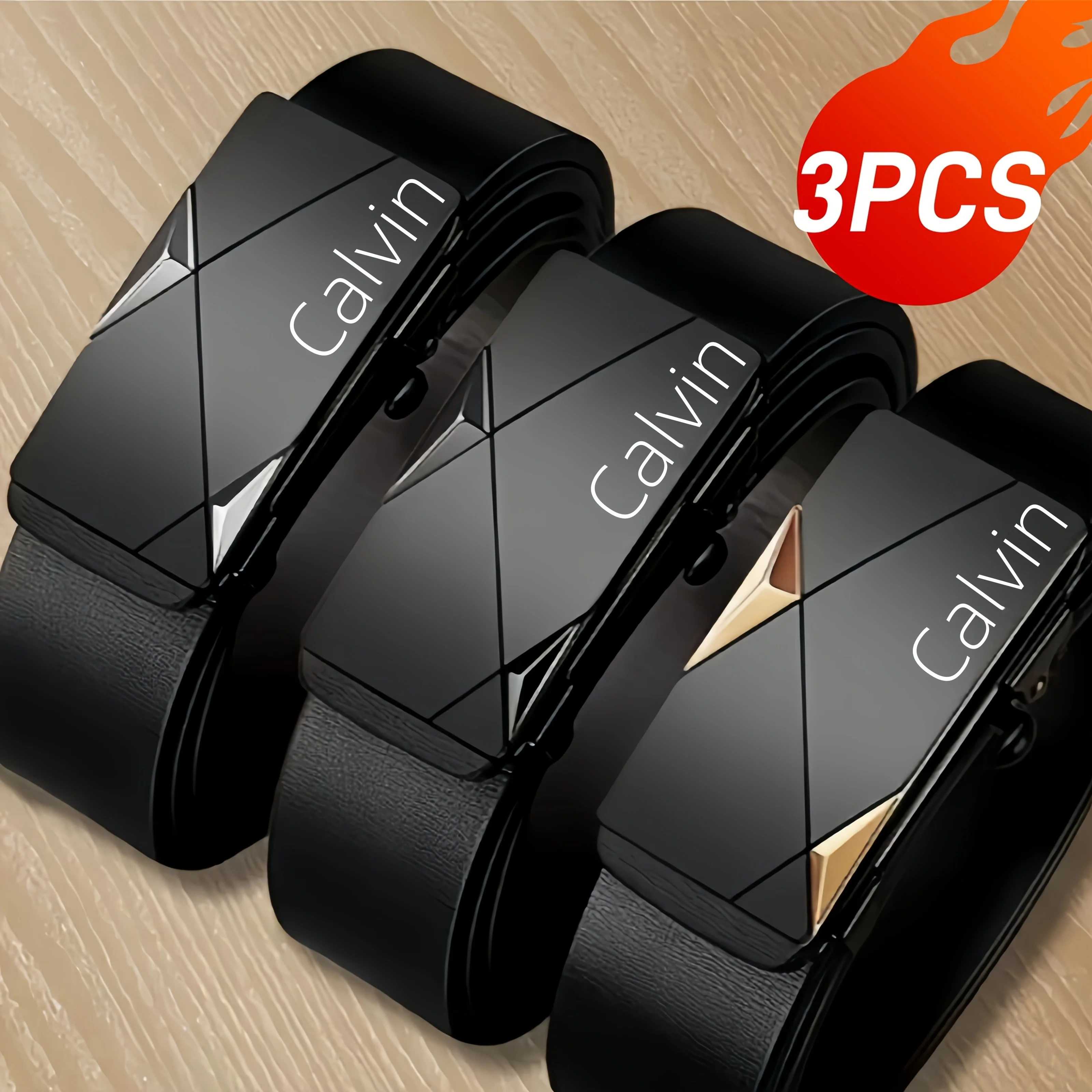 

3 Men's casual black automatic buckle belt - fashionable business style, ideal gift for husband or boyfriend