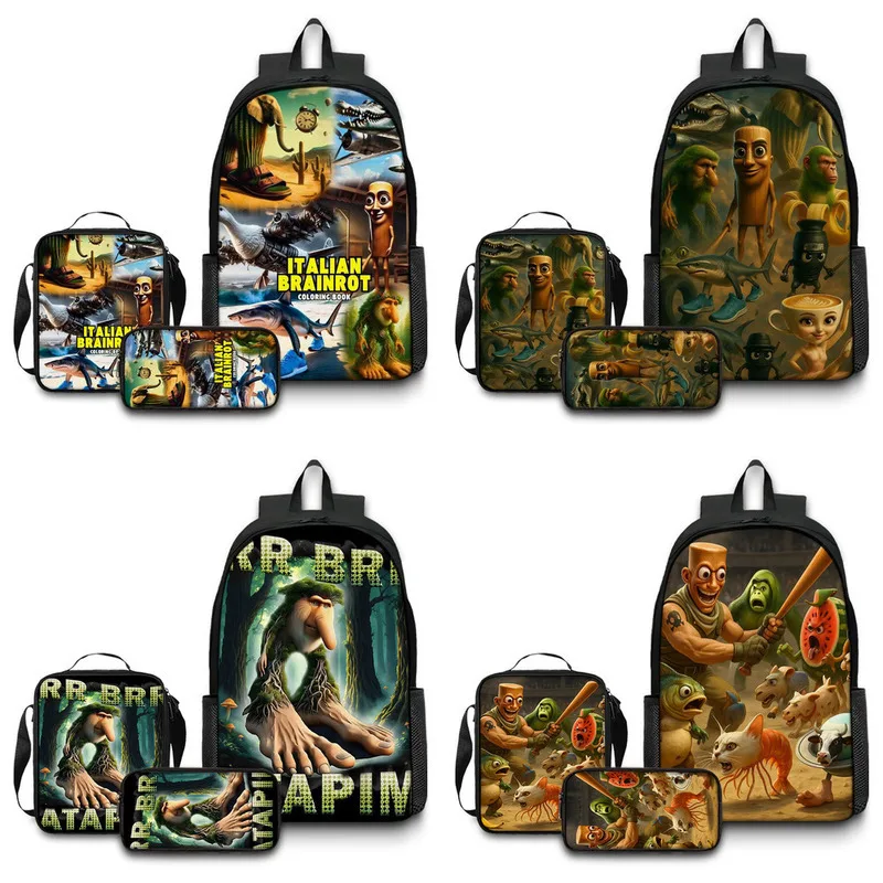 

Итальянский рюкзак Brainrot Tung Tung Tung Sahur Школьные ранцы Tralalelo Tralala Сумка-карандаш Рюкзак Sahur 3 шт./компл.