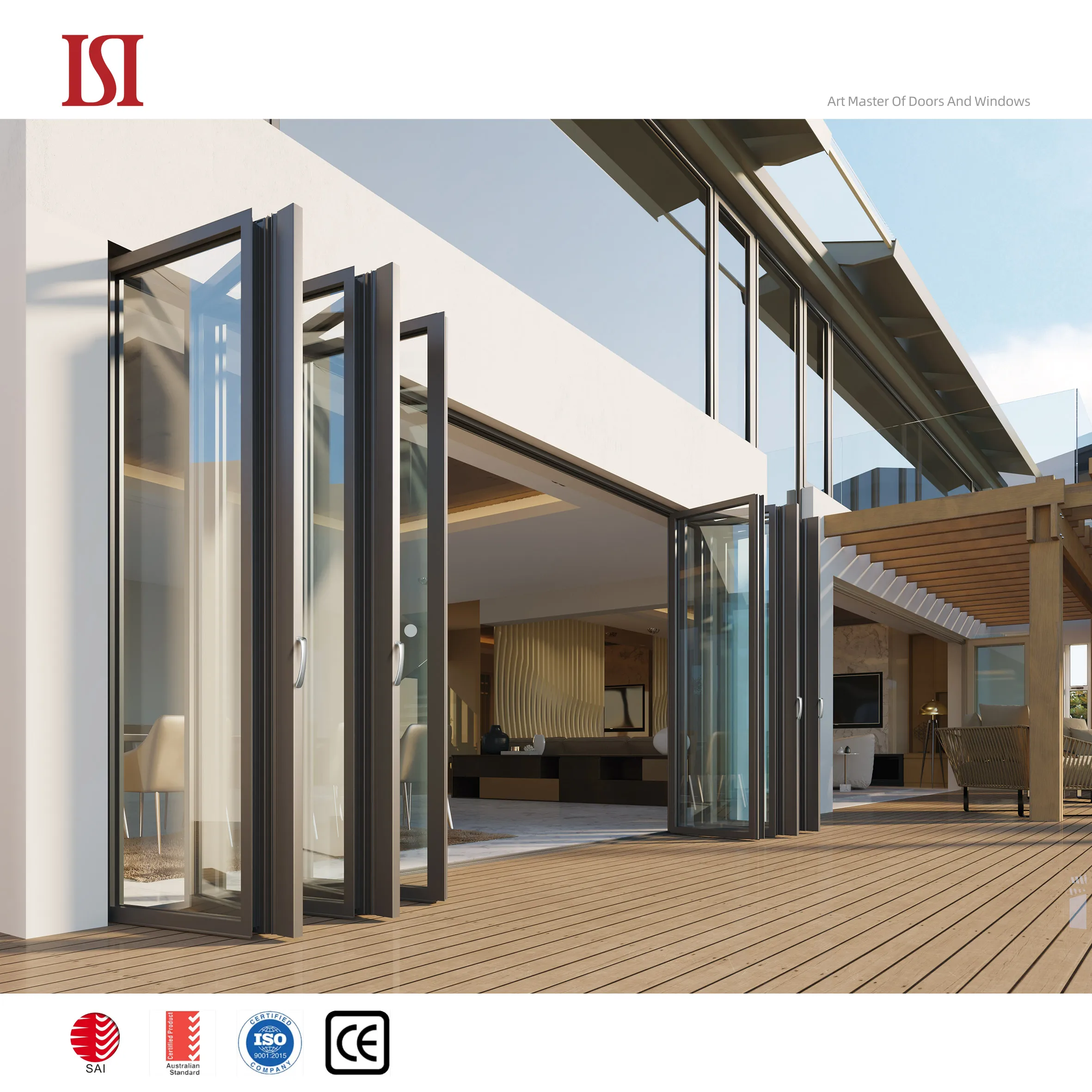 Top Brand Modern Aluminum Alloy Folding Glass Door Manual Control Safety for Kitchen Living Room Villa Foldable Opening Method
