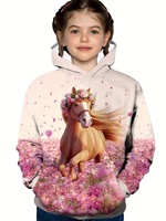 Cool Horse Girl Clothes Animals 3D Print Autumn Long Sleeve Hoodies Loose Lightweight Sweatshirt Comfortable Children's Clothing