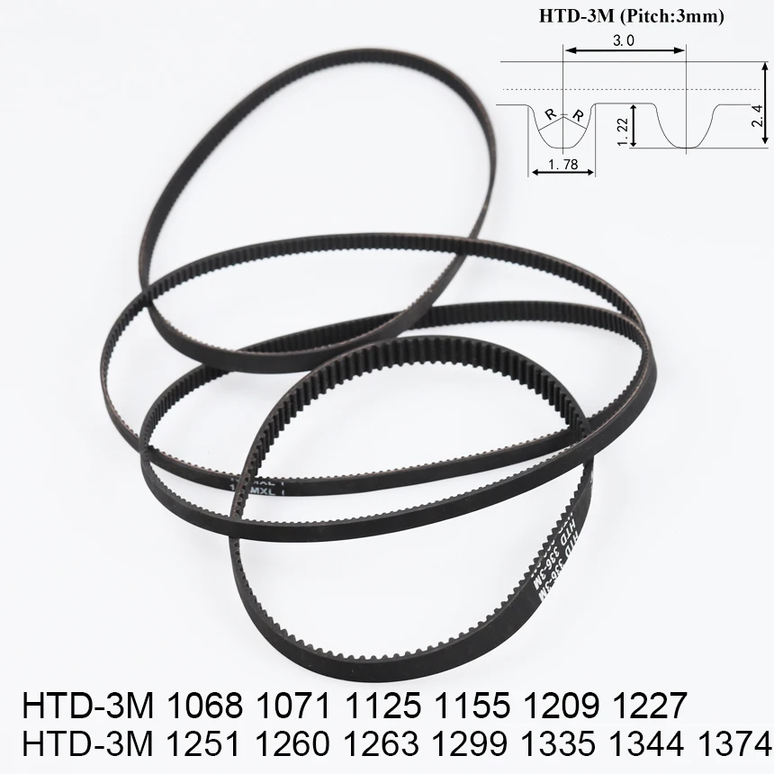 HTD-3M 1068 1071 1125 1155 1209 1227 1251 1260 1263 1299 1335 1344 1374 Rubber Cogged Curved ARC Teeth Synchronous Timing Belt
