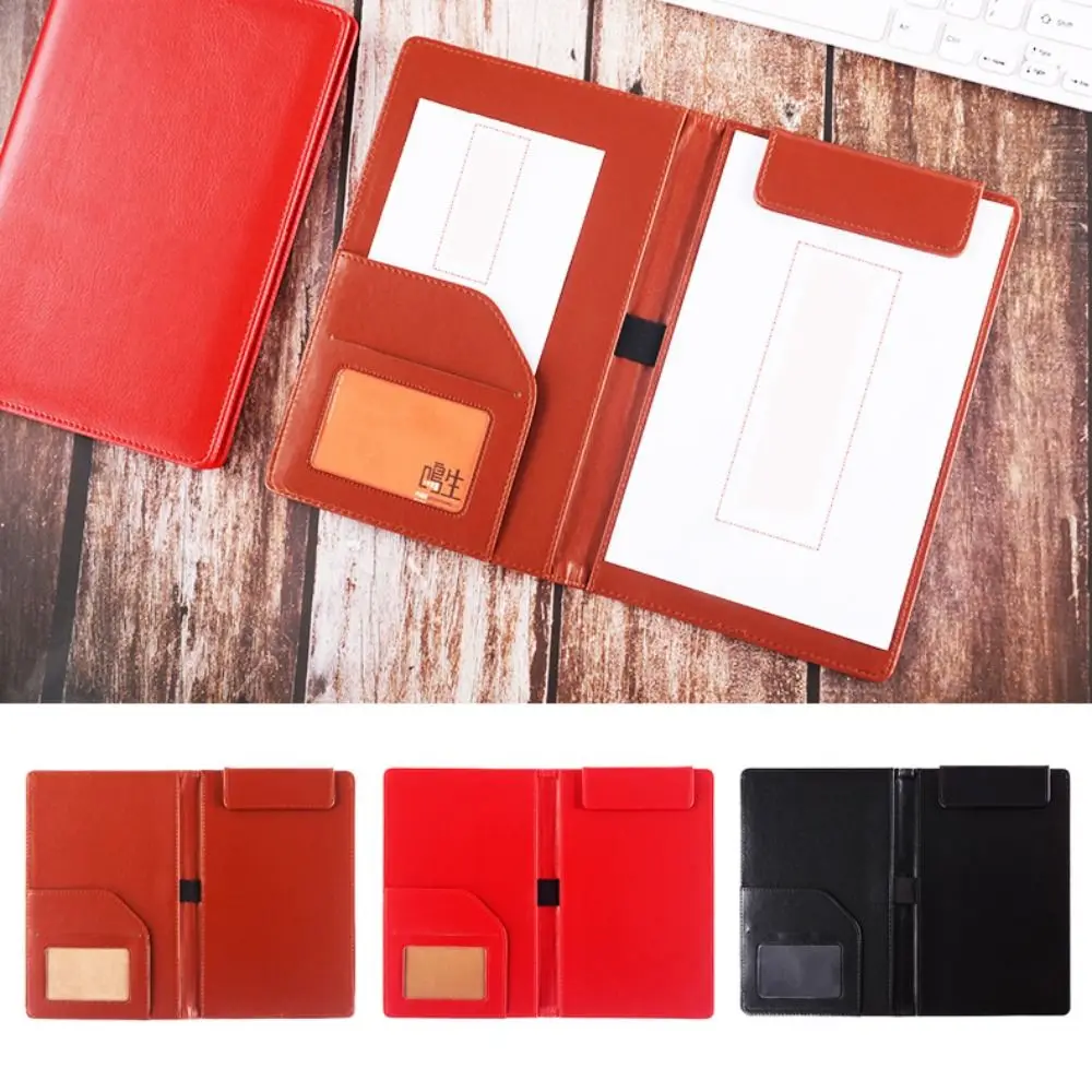 

PU Leather A5 File Folder Card Slot With Elastic Pen Insert Business Meeting Contract Clamp Waterproof Order Dishes Note Holder