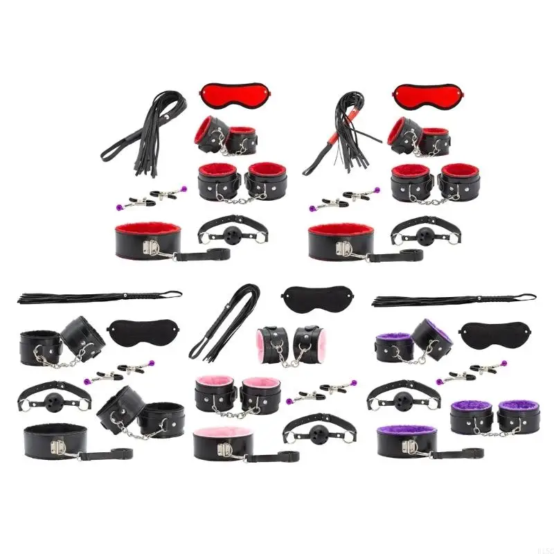 BDSM Bondage Restraint Set Sex Ankle Cuffs Flogger Whips Eyemask Mouth Gag Sex for Adults S&for M Sex Gam