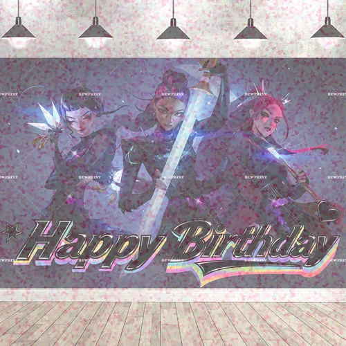 Imagen 2 del producto Fondo de película Dewprint de dibujos animados Kpop Demon-H, decoración de pancarta de cumpleaños, chica rosa para fanáticos, cazadores, fondo de fiesta, accesorios para fotomatón