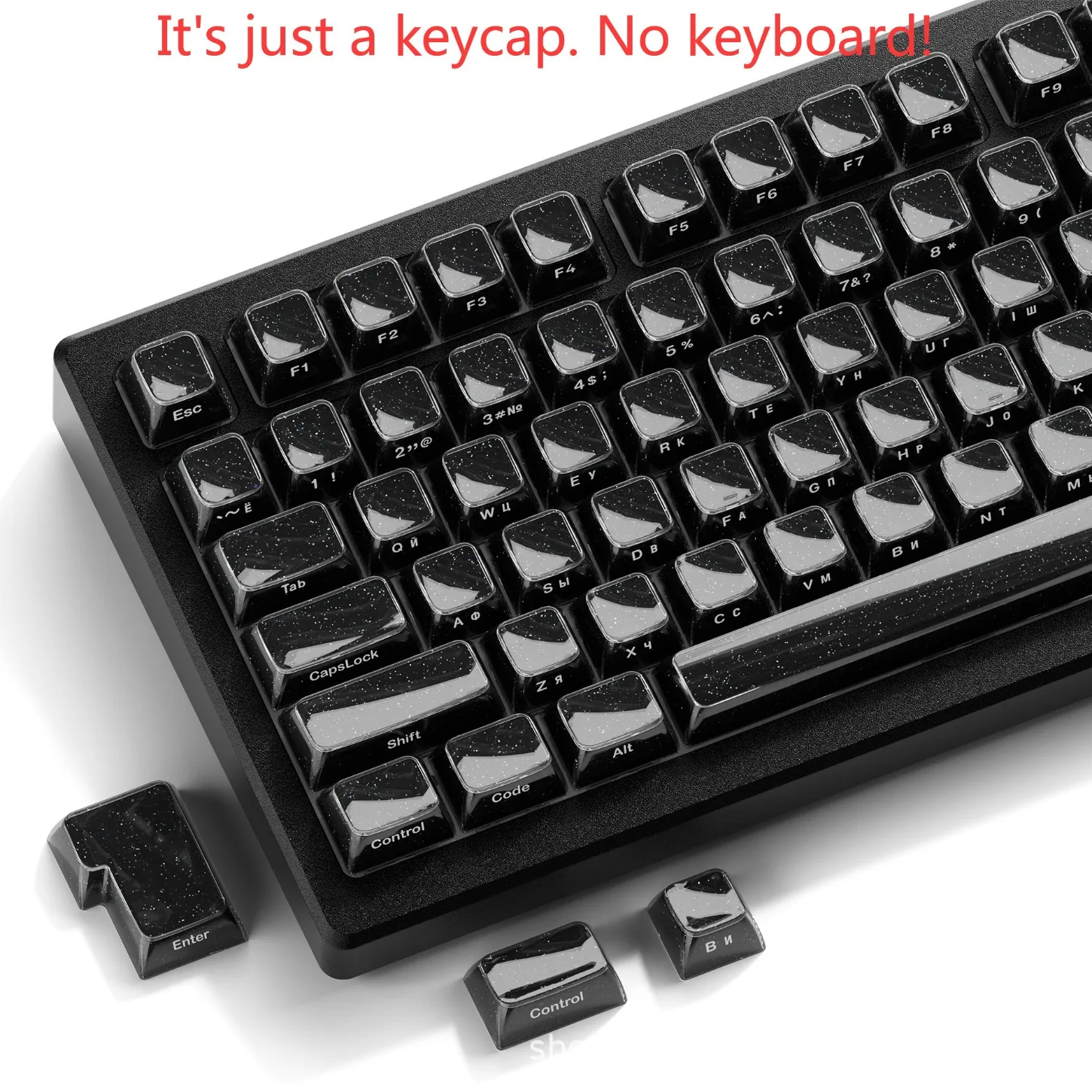 Black Crystal Jelly 136 Keys PBT OEM Side Printed Glitter Keycaps for Mechanical Keyboard