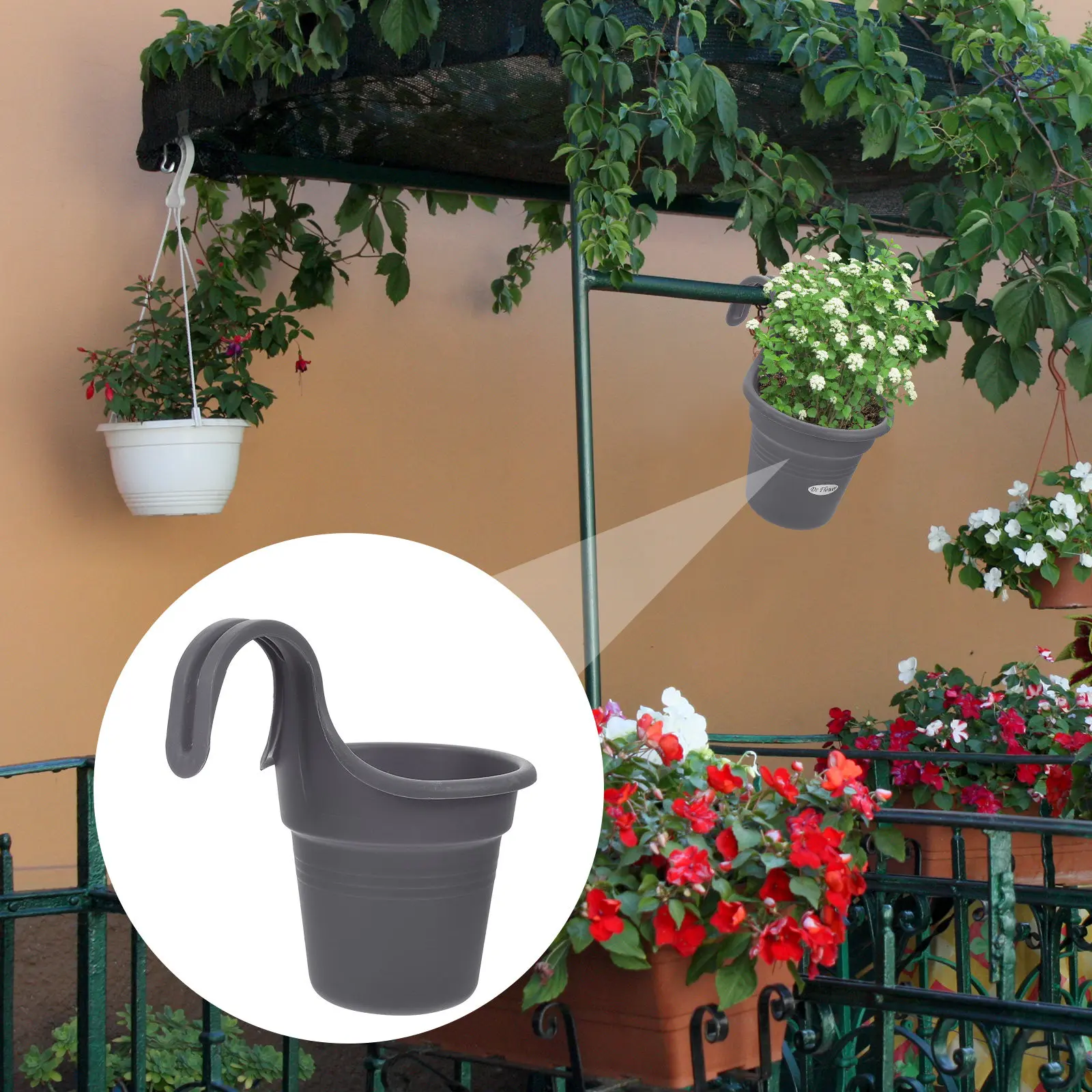

Hanging Flowerpot Wall-Mounted Balcony Fence Planting Bucket for Indoor Outdoor Home Decor Living Room Bedroom Coffee Shop