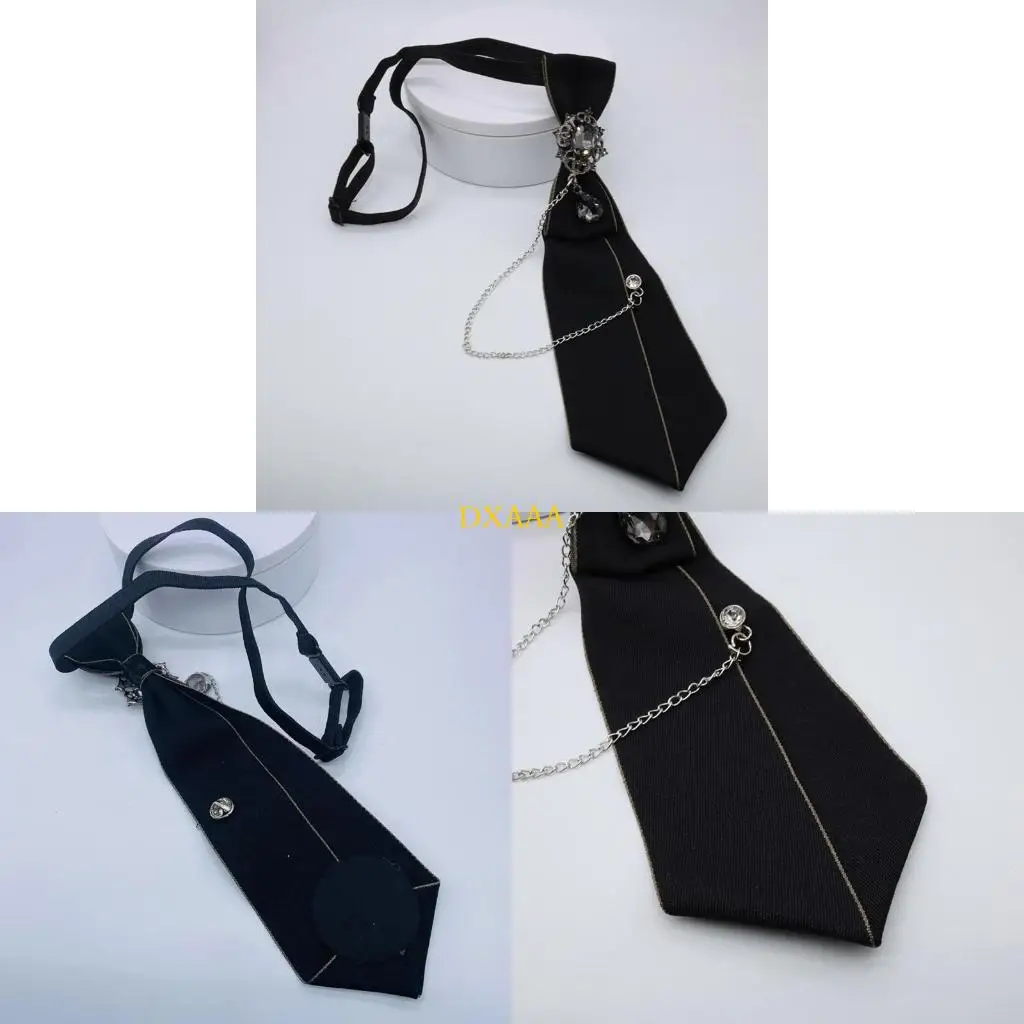 

DXAA Women Gothic Tie Uniform Metal Chain Rhinestones Jewelry Necktie Adjustable Pre-Tied Bowtie Shirt Decoration