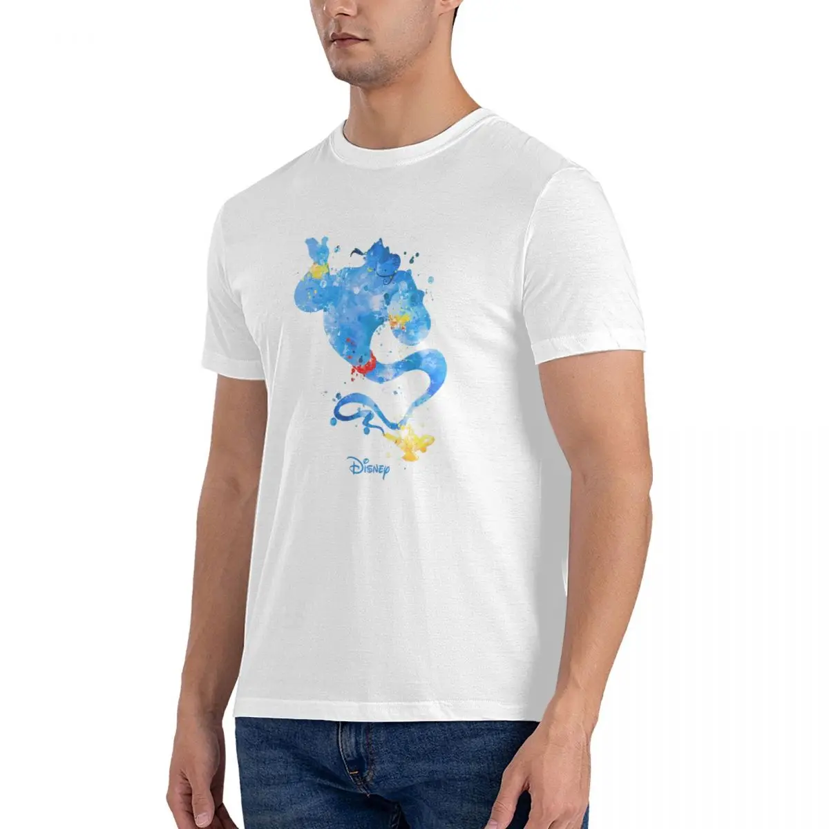 Genie Lamp T-Shirts for Men Disney Aladdin Cartoon Film Funny Cotton Tees Crewneck Short Sleeve T Shirt Classic Clothes