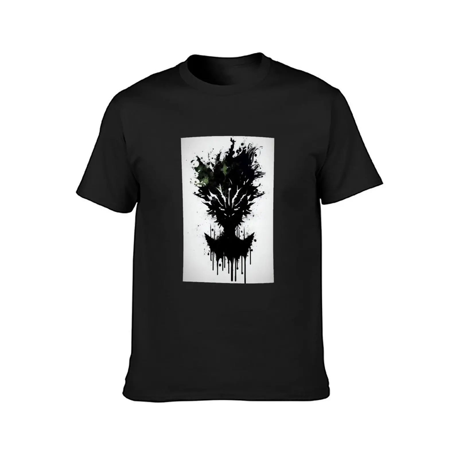 Ink Blot Mystical Forest Man With Green Accents T-Shirt oversized quick drying funny t shirts for men