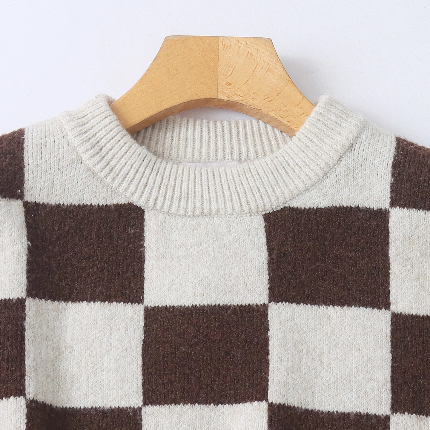 Retro Plaid Strickwaren frauen Herbst Winter Thiened runde Ne Lose Abnehmen Sli Vielseitig Lange Sve Polyester Faser