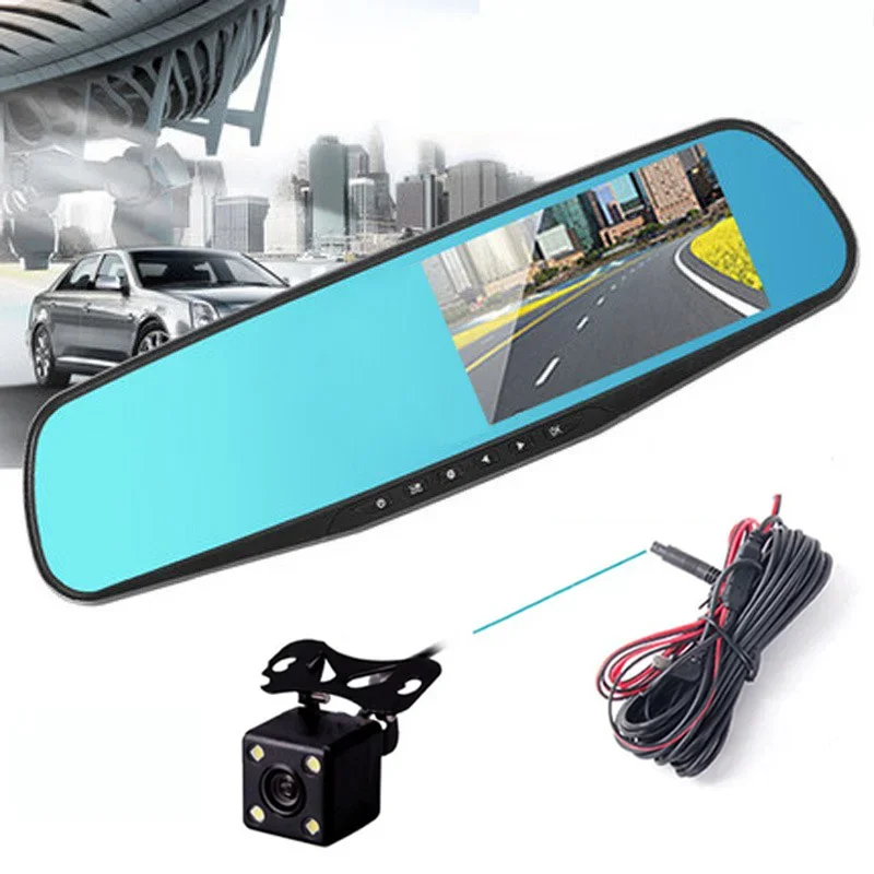 Espelho retrovisor do carro dvr 1080p lente dupla condução gravador de vídeo câmera painel retrovisor 4.3/2.8 polegada acessórios eletrônicos do carro