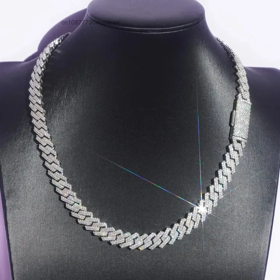 Price Wholesale Custom Hip Hop Jewelry S925 Sterling Silver Rhodium Plated d Color Vvs Moissanite 12mm Cuban Link Chain..