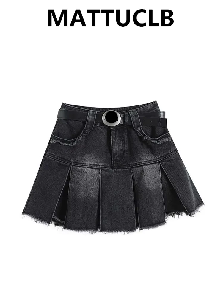 

2025 Autumn Winter Women Kpop 2000s Aesthetic Mini Pleated Denim Skirt Japanese Y2k Korean Fashion Gyaru Cyber Punk E-girl New