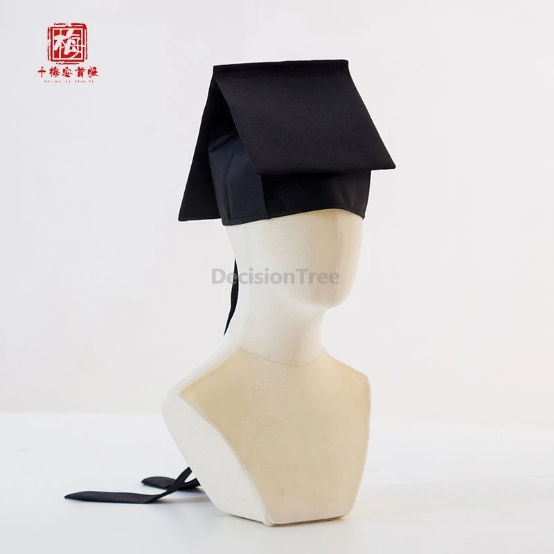 2026 simple style solid color hanfu hat ancient style with ribbon mortarboard chinese costume drama scholar hanfu prop hat