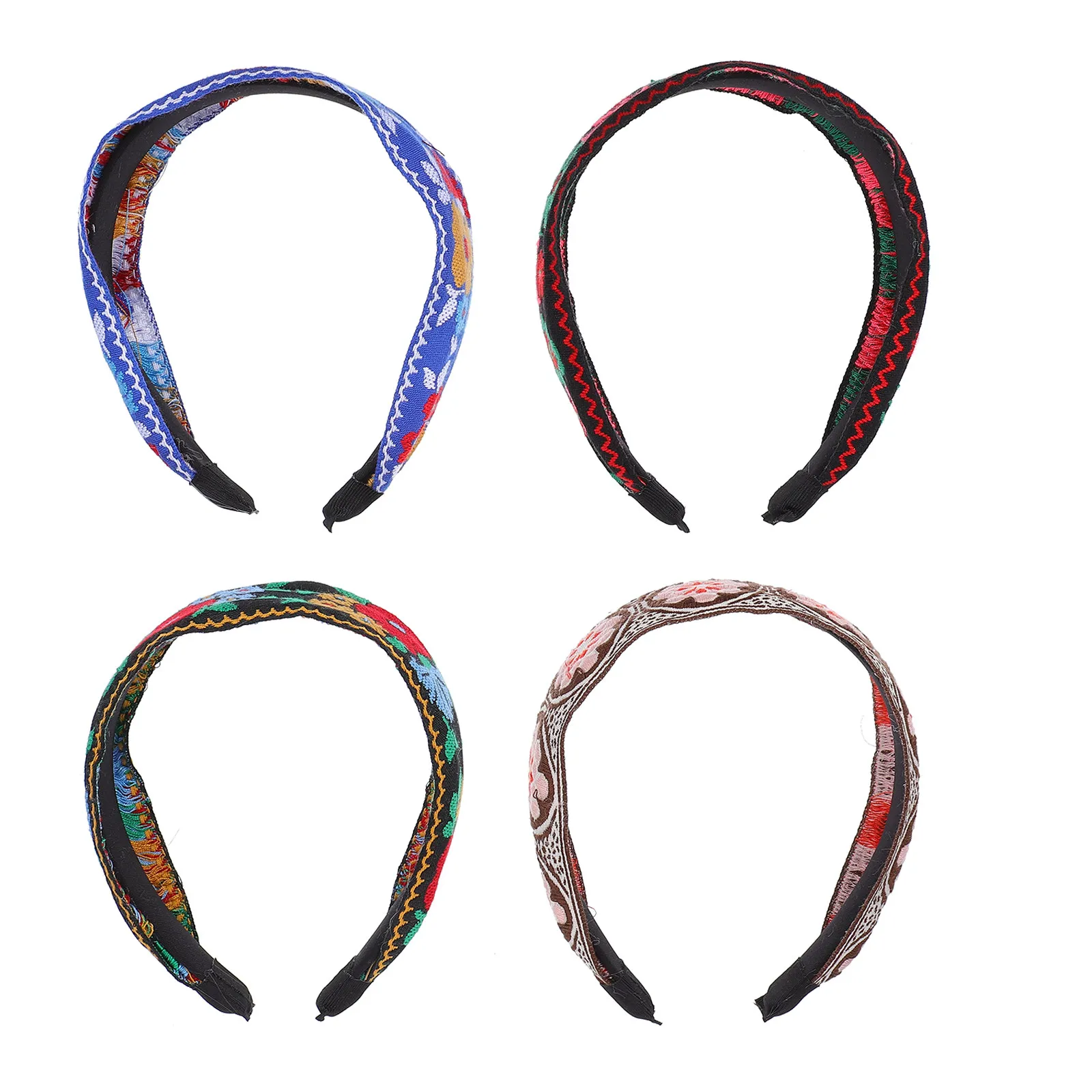 

4pcs Wide Headb s Embroidered Knot Hair Accessories for Women Girls Party Daily Beach Weddings Proms Red Pink Black Blue Flower