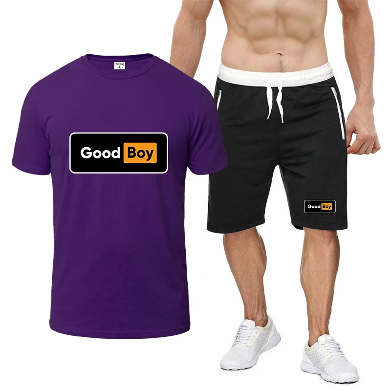 Nuovi uomini Good Boy Fashion Manica corta Palestra Corsa Girocollo T-shirt Allenamento Sport Top leggero Pantaloni Tute