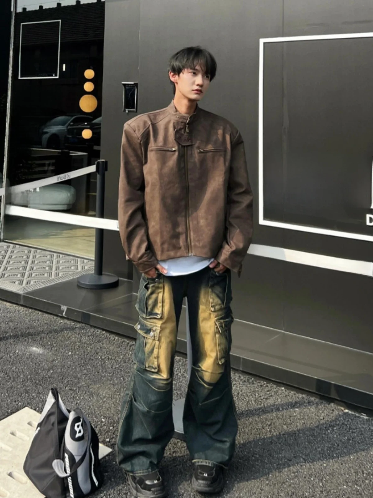 

American Retro Brown Leather Jaet Men's Spring Autumn ort Motorcycle Sle High-End Feeling Jaet Loose Fit Non-Ironing ...