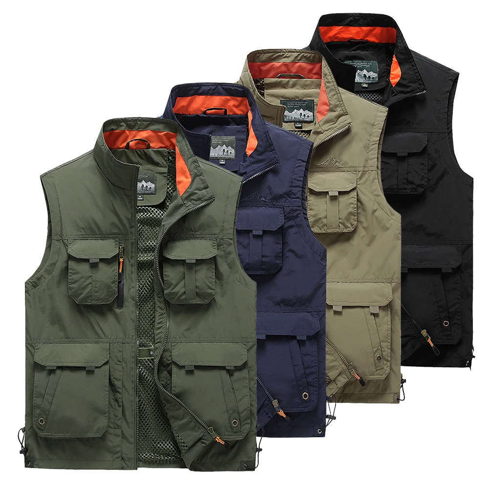 

6XL Plus Men New Vest Tactical Webbed Gear Coat Summer Photographer Waistcoat Tool Mutil Pocket Mesh Work Sleeveless Jacket Men