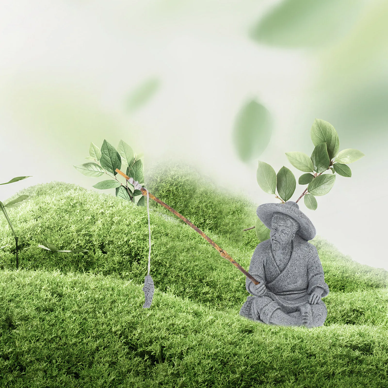 

Mini Fishing Elder Statue for Bonsai Garden Decor Outdoor Aquarium Landscape Ornament Chinese Fisherman Sculpture