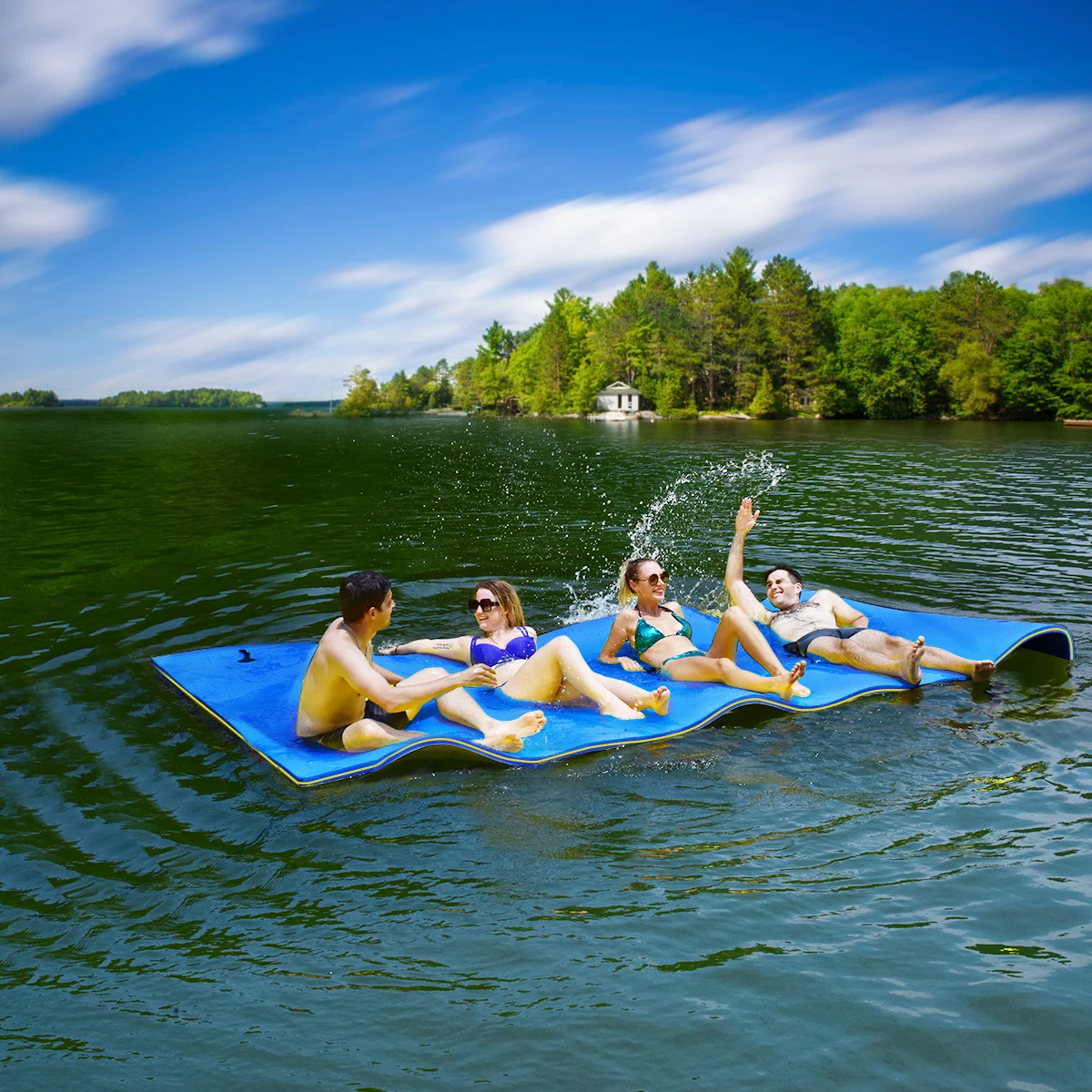 3 Layer Tear-proof Water Pad Foam Mat Water Recreation Relaxing 9' x 6' Blue