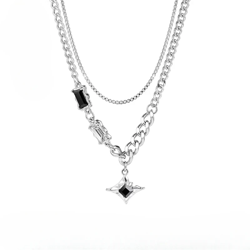 

King Jial same style double-layer starburst necklace hip-hop style light luxury stacked wear men's jewelry