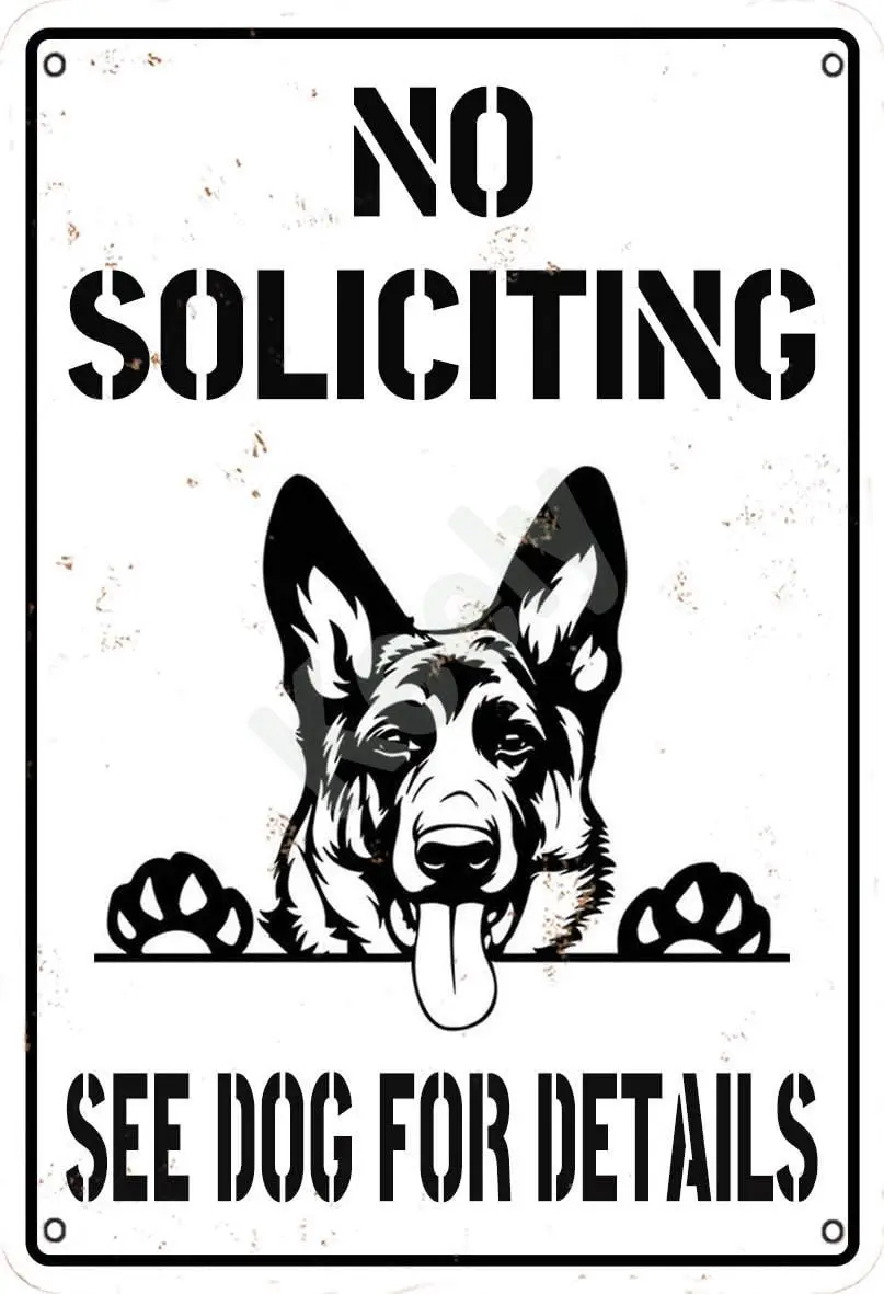 Keely No Soliciting See Dog for Details German Shepherd Metal Vintage Tin Sign Wall Decoration 12x8 inches for Cafe Bars Restaur