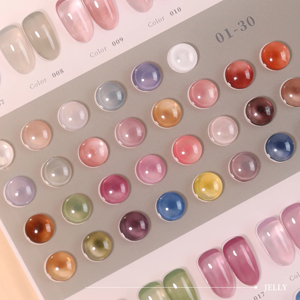 

Vendeeni 30 Colors Translucent Jelly Gel Nail Polish UV LED Transparent Nude Skin Color Manicure Nail Varnish With Color Card