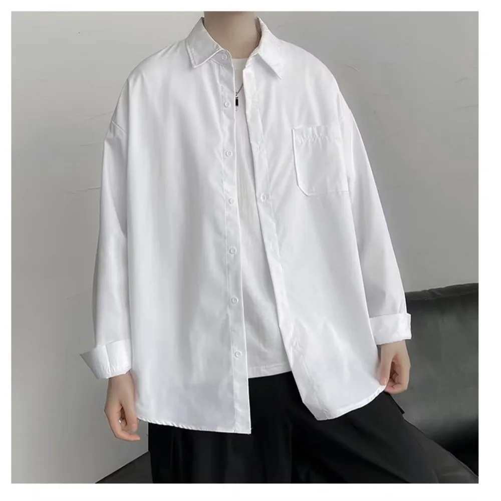 

Autumn Winter plus Size Men's irt Casual Long Sve Pure Color Retro Trendy Streetwear Sle Polyester Fabric Regular Fit