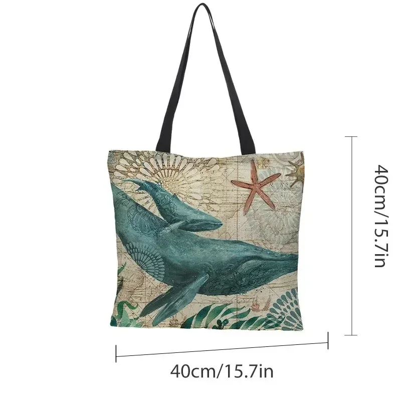 Women's Large Capacity Tote Large Capacity Shopping Bag Seahorse Whale Octopus Animal Shoulder Bag