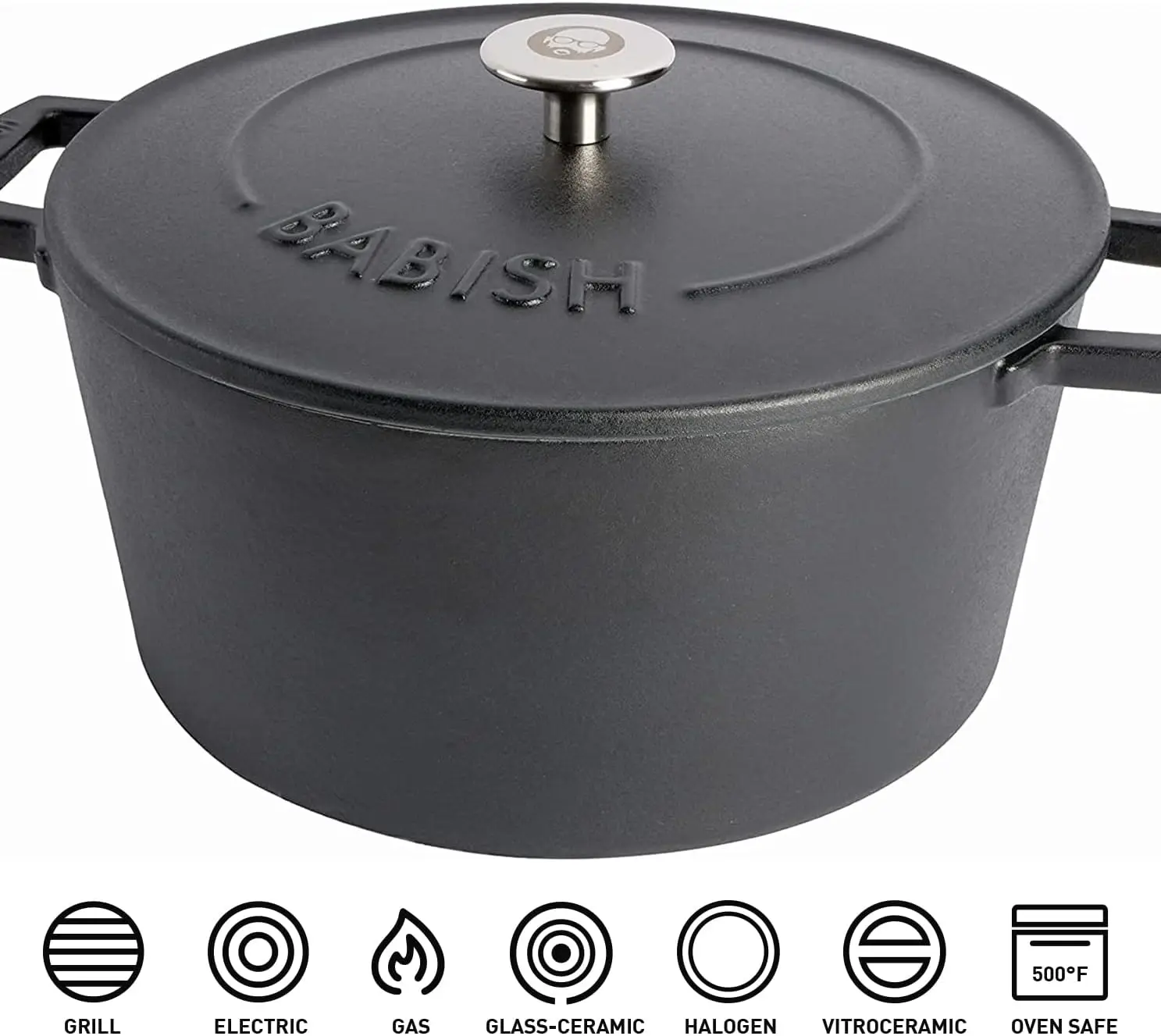 Round Enamel Cast Iron Dutch Oven w/Lid, 6-Quart, Matte Black