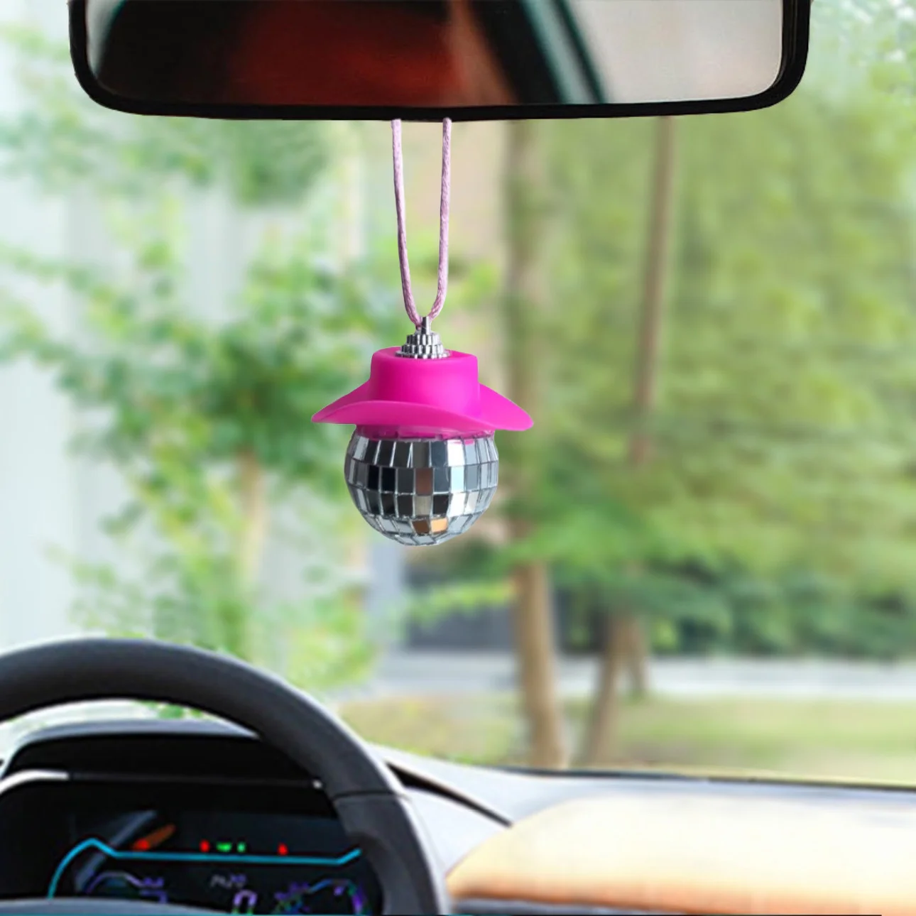 

New Glass Ball Pendant Mirror Ball Cowboy Hat Disco Disco Necklace Pendant Car Decoration