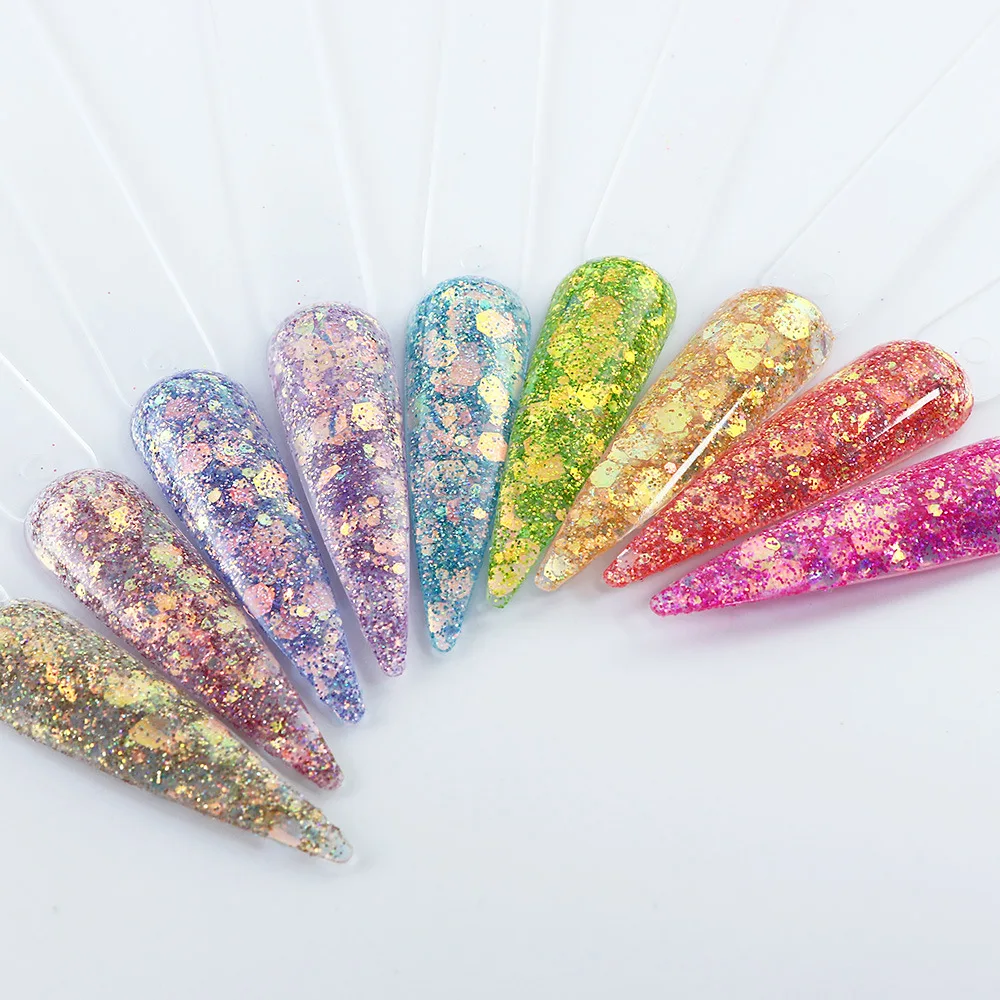 10Ml/Fles Nail Art Glitter Spiegel Iriserende Mix Hexagon Nagel Glitter Pailletten Vlokken Nagelpoeder Gellak Manicure Benodigdheden