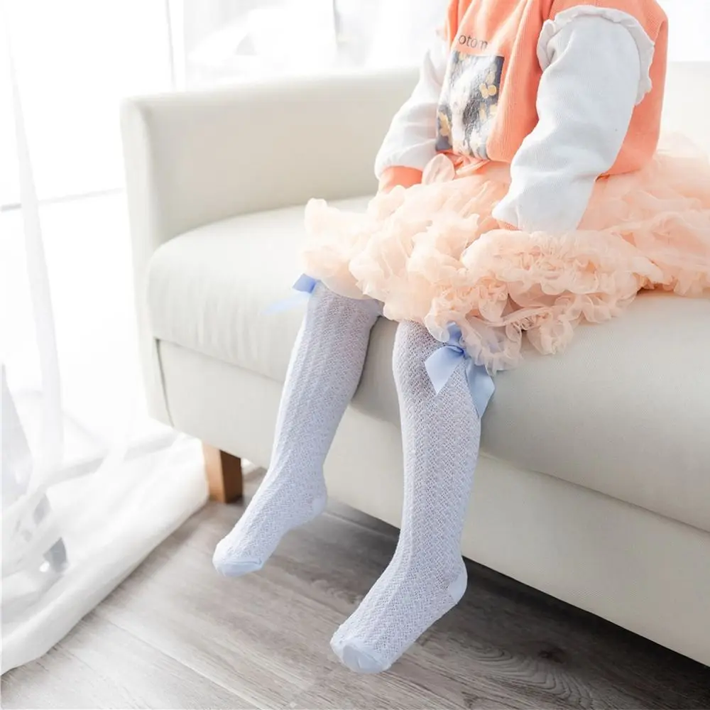 Comfortable Solid Color Bow Lace Socks Mesh Autumn&Winter Mid-Tube Hosiery Cloth Accessories Korean Style Thin Stockings Kid