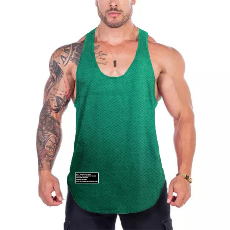 Quick Dry Summer Fitness Tank Top Men Bodybuilding Gym Clothing Fitness Sleeveless Shirt Slim Fit Vests Mesh Singlet Muscle Tops