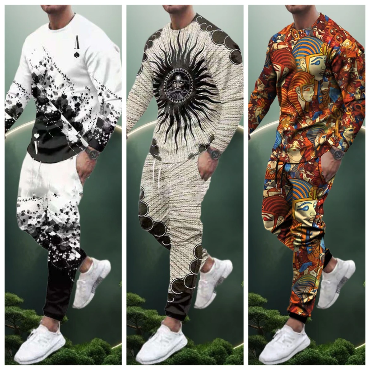 

NEW Latest Explosive Suits 3D Printed Ethnic Style Hunting Graffiti Men's Fashion Trend Long Sleeve T-Shirt Pants Set for Adults