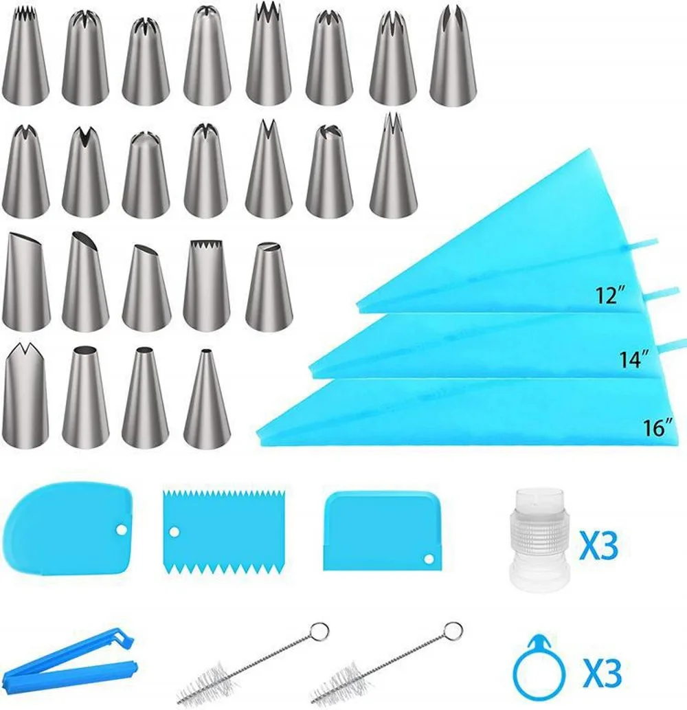 

39pcs Cake Decorating Kit Piping Tips Silicone Pastry Icing Bags Nozzles Cream Scrapers Coupler Set DIY Cake Decorating Tools