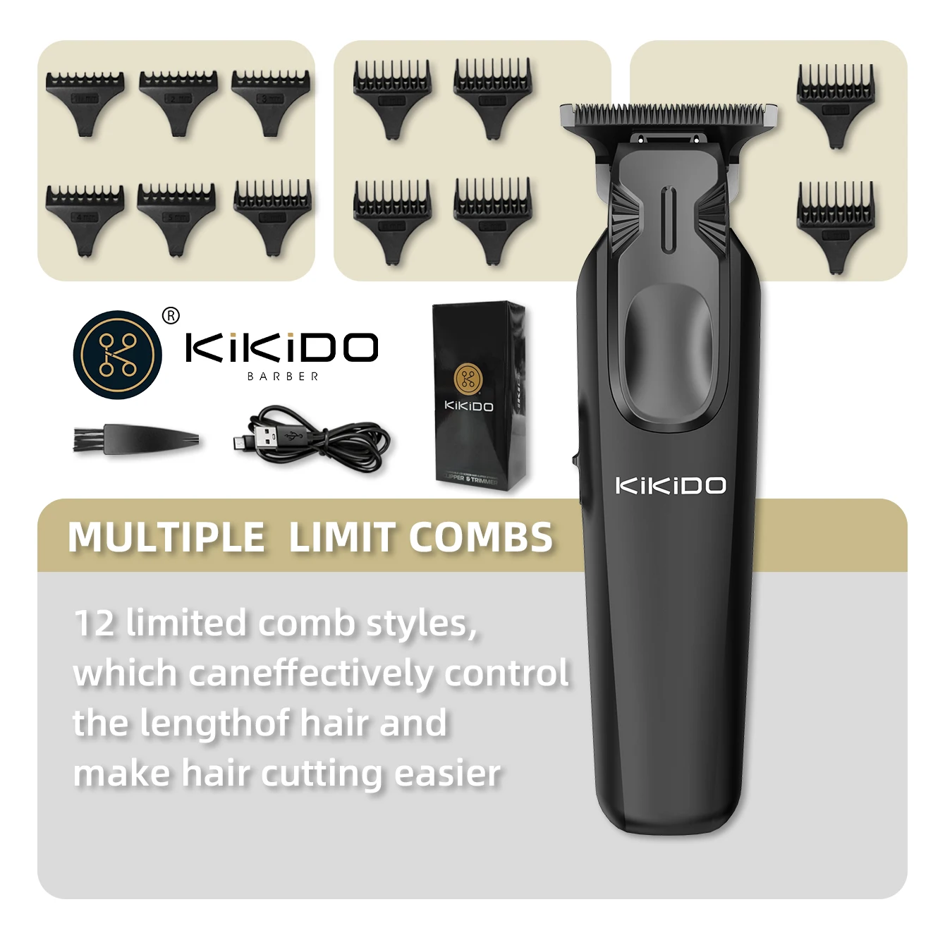 KIKIDO Men's Cordless Hair Clipper 7200RPM Professional Electric Hair Clipper Zero Gap Trimmer Rechargeable Hair Cutting Machine