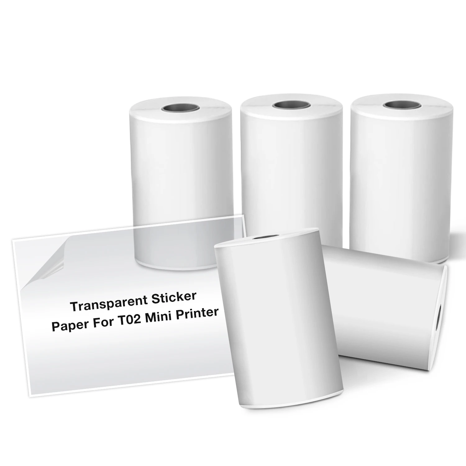 5 Rolls Thermal Paper Transparent Self-Adhesive for Pocket Printer Thermal Printer Paper for Mini Portable Printer Sticker Paper