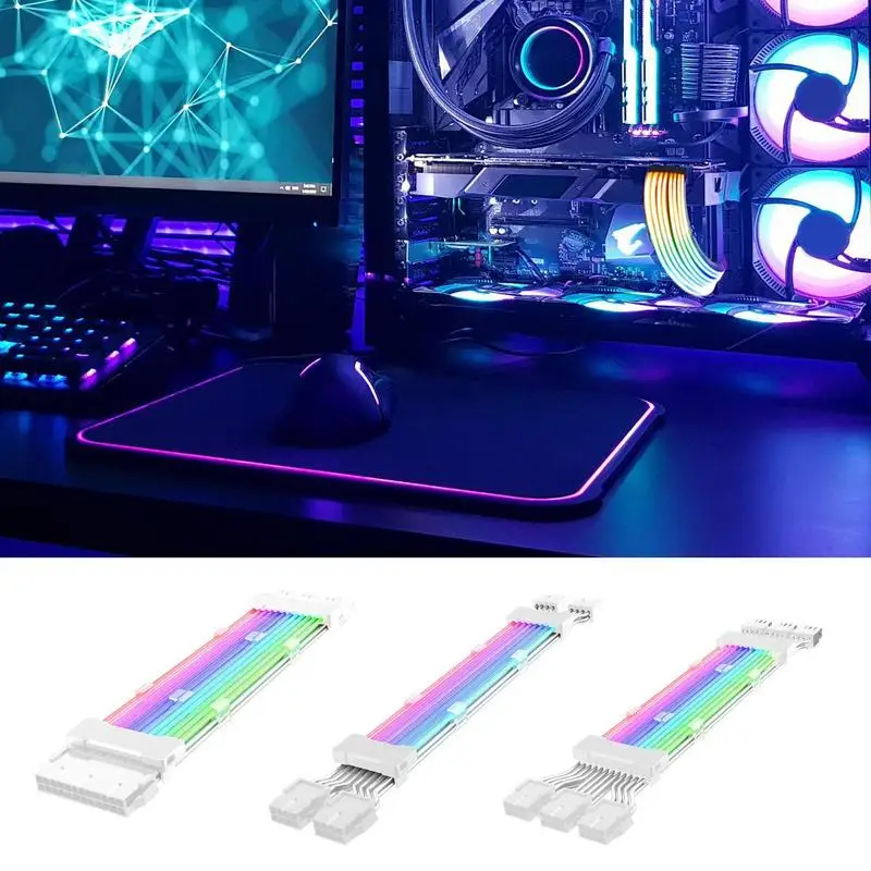 

Computer 18AWG ARGB Sync PSU Power Supply Extension Cable Kit ATX 24PIN VGA GPU PCI-E 8PIN 6Pin RGB PC Module Cables