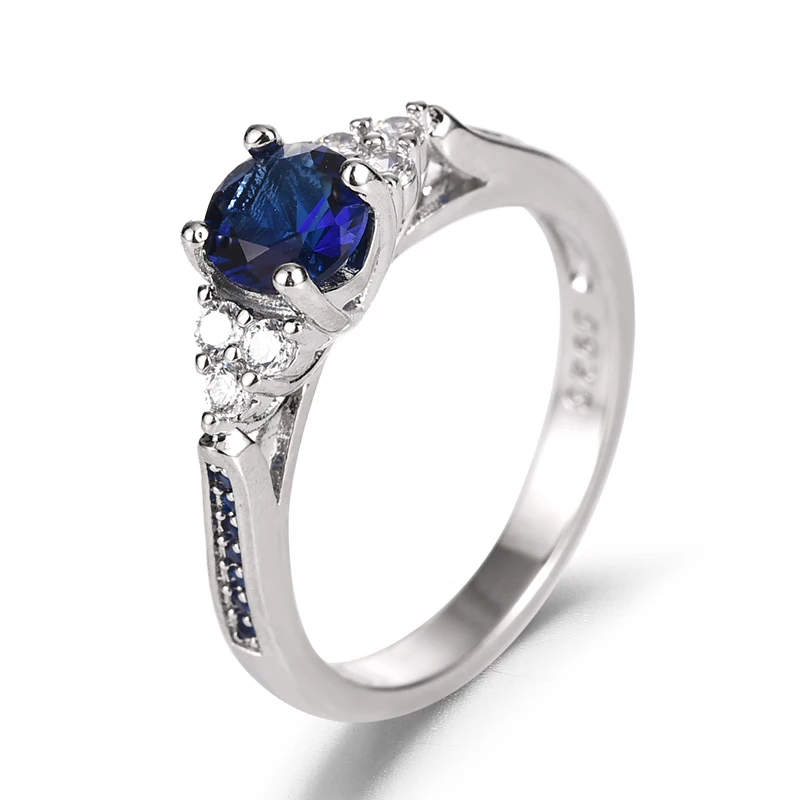 HuiSept Elegant Silver 925 Ring Round Shape Sapphire Zircon Gemstones Jewelry Female Rings Wedding Promise Party Gift Wholesale