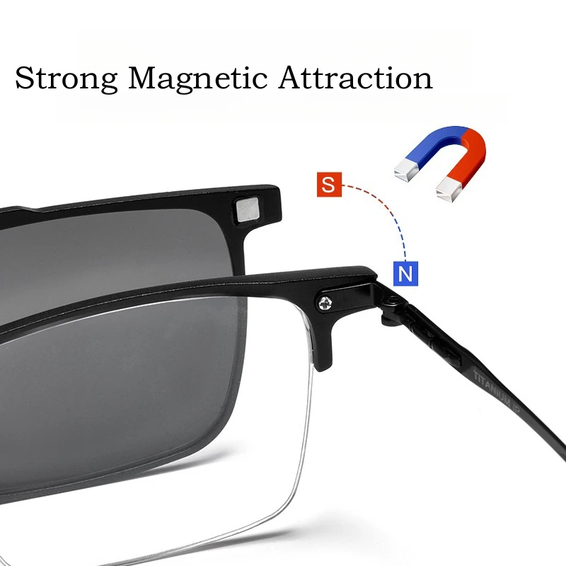 YIMARUILI Ultra-light Polarized Clip on Glasses Retro Square Luxury Pure Titanium Optical Prescription Half frame Eyewear Men