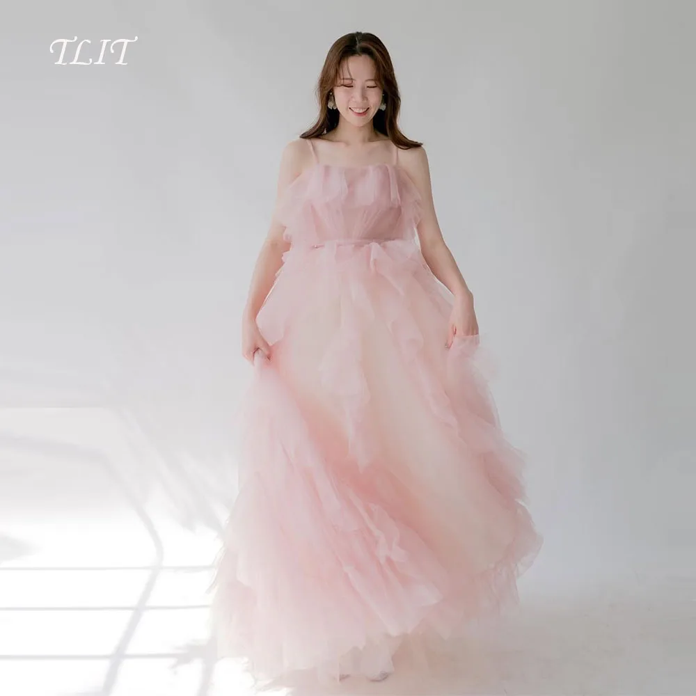 

TLIT Simple Candy Color Tulle Evening Dress Korea Wedding Dress Photo Shoot Spaghetti Strap Sweetheart Prom Gowns Customized