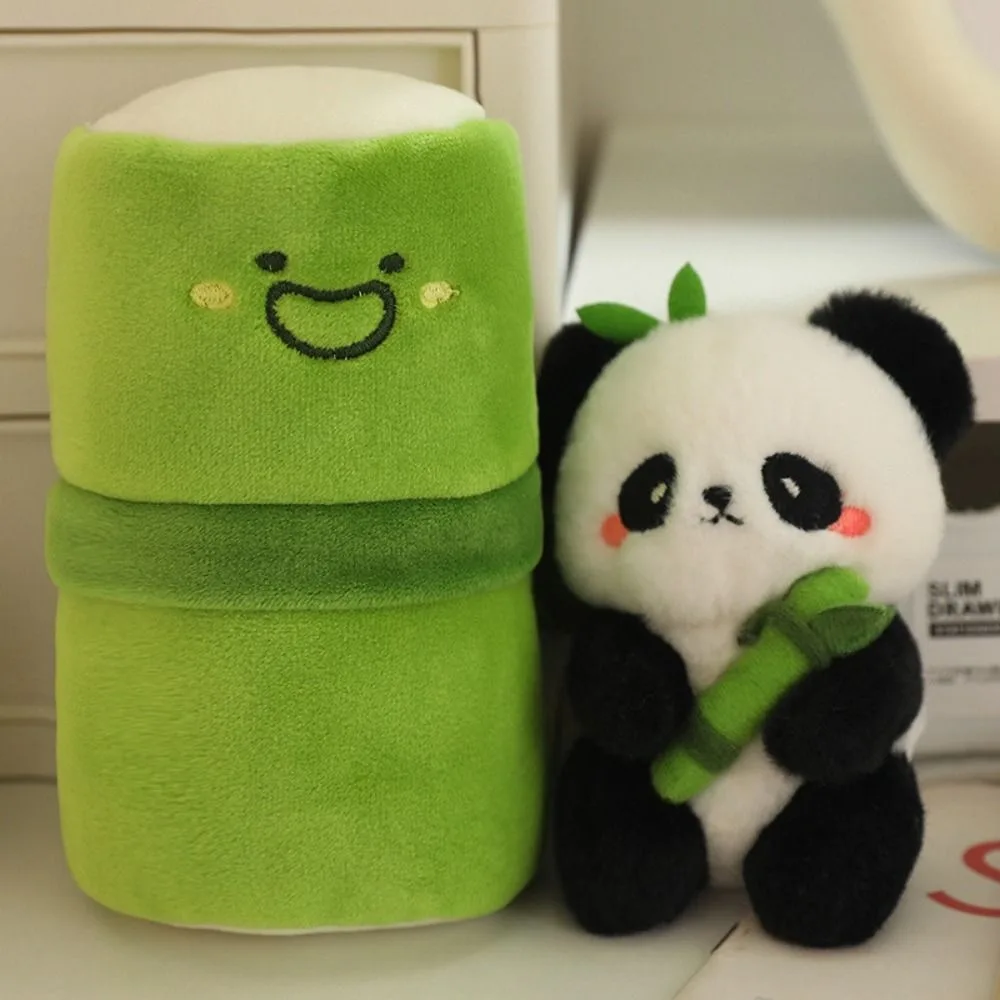 

Lovely Cute Panda Keychain Plush Stuffed Toys Bamboo Tube Bag Pendant Cartoon Key Ring Kawaii Animal Pendant Gift