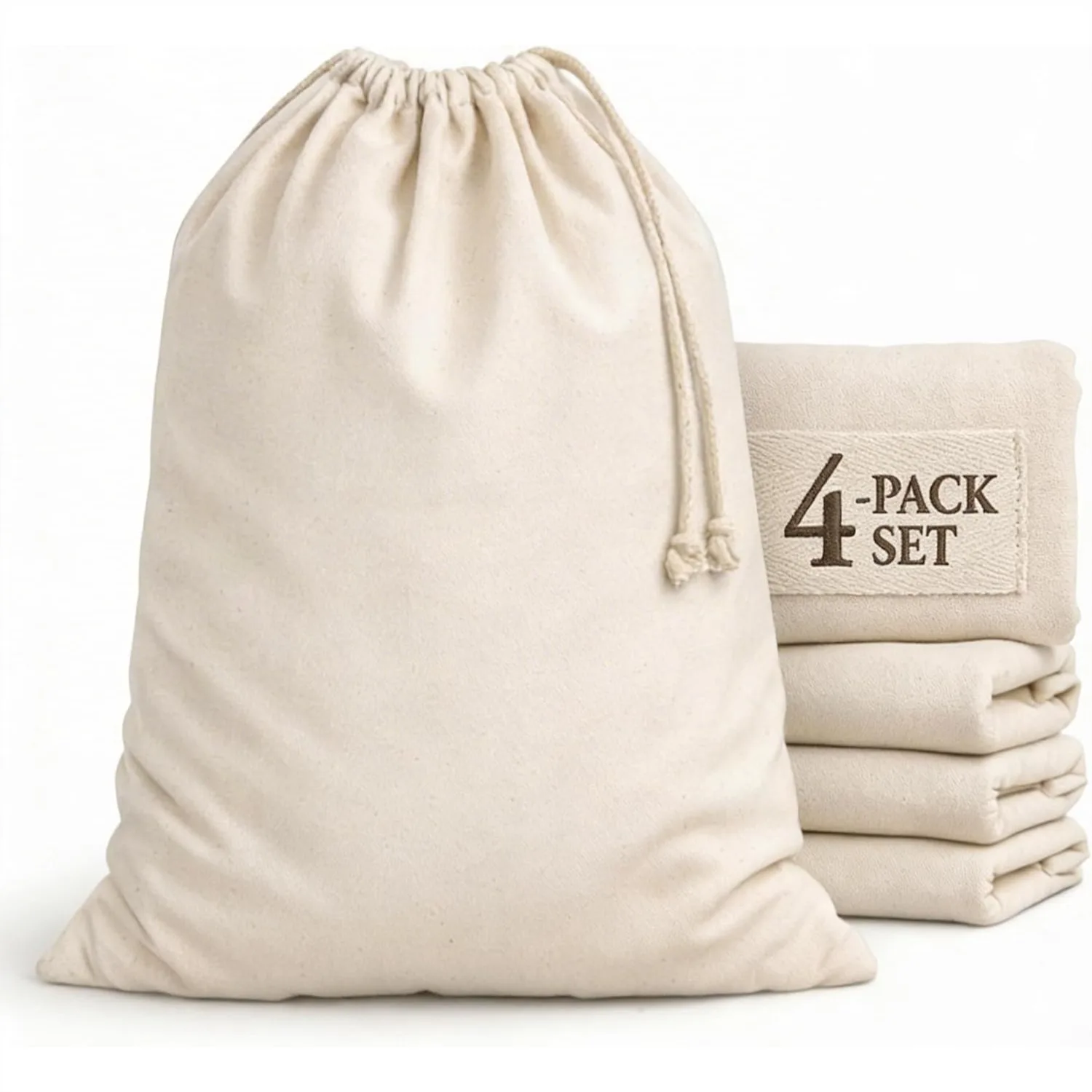

Cotton Laundry Bags 4-Pack 28x36 Extra-Large Heavy Duty Washable Drawstring Closure Reusable Hamper Liners for Travel Dirty